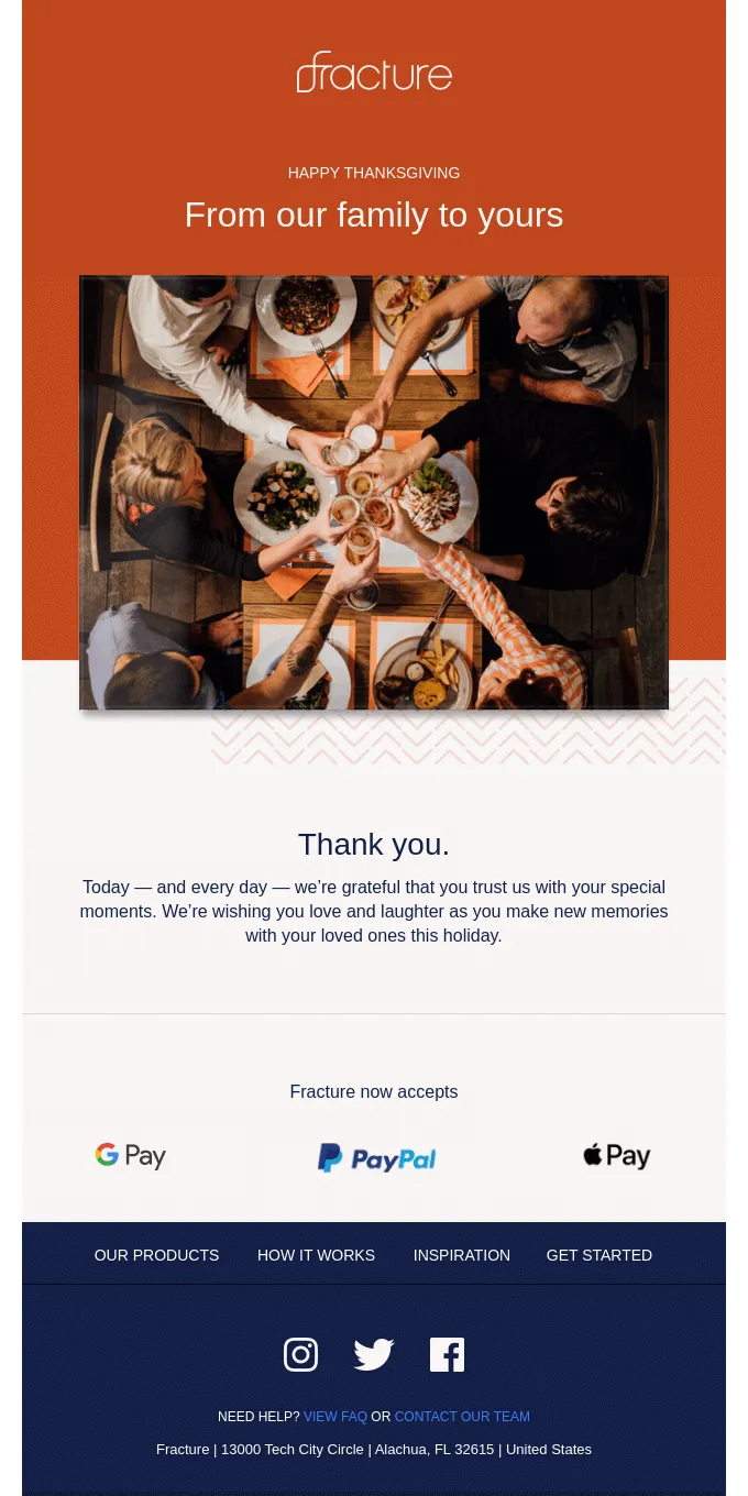 Thankgiving email example: Fracture