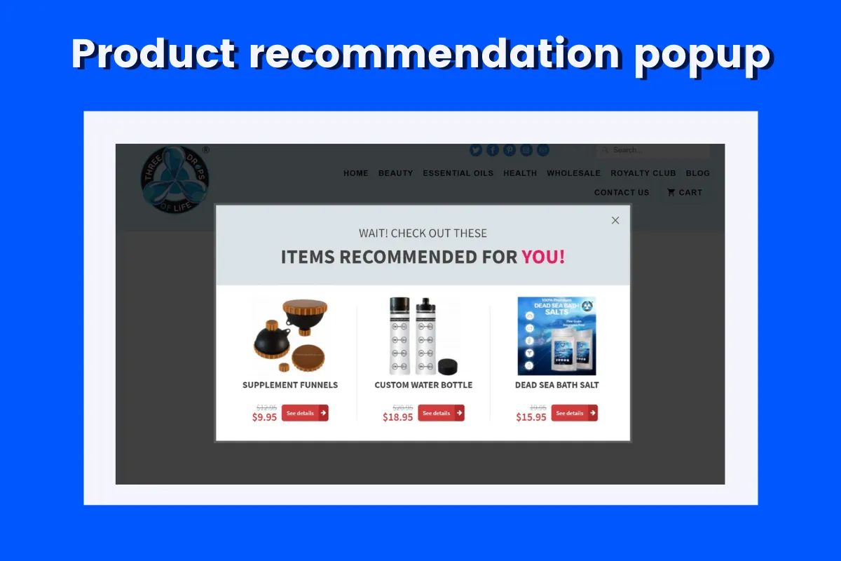 product recommendation popup