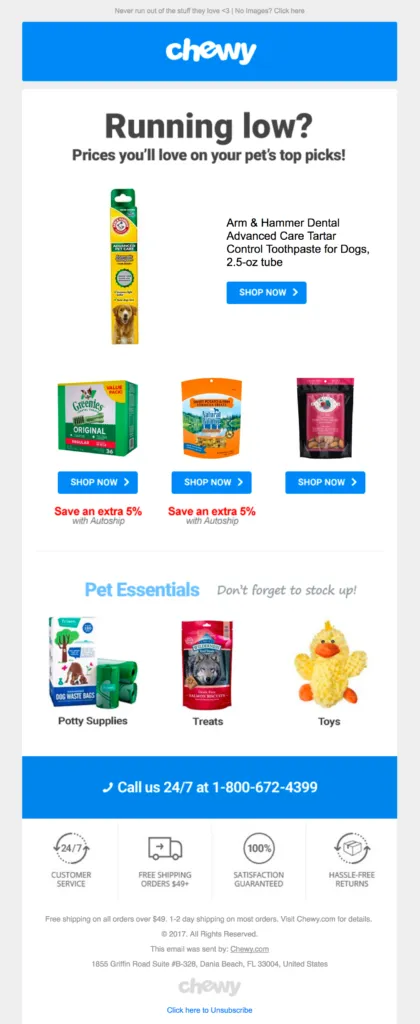 Chewy Restocking Email