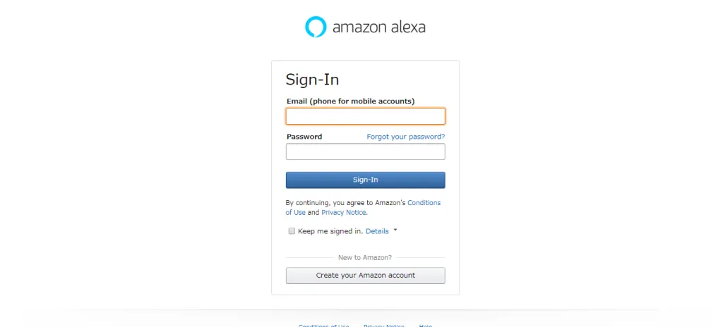 Amazon alexa sign up page