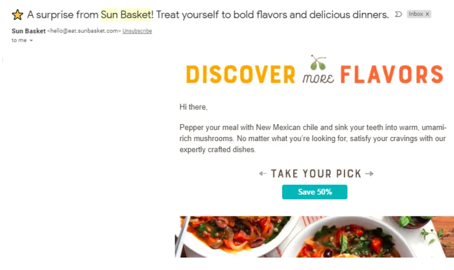 Sun Basket Flash Sale Email