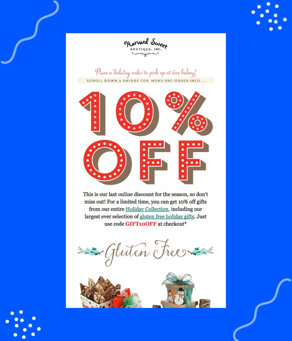Holiday emails - Harvard Sweet Boutique example