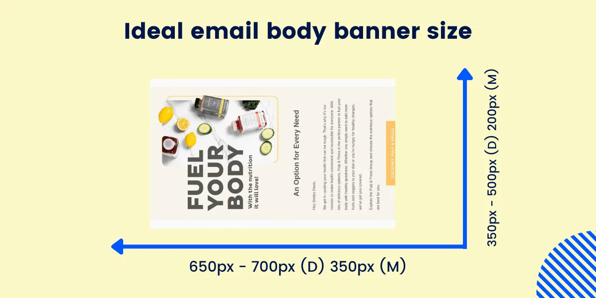 Email body banner size dimensions for both desktops and mobiles