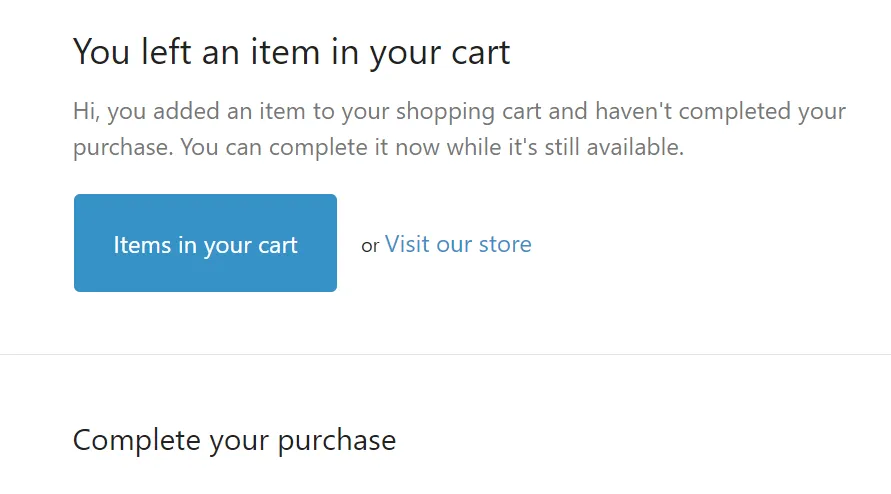 Reminder email to complete the purchase