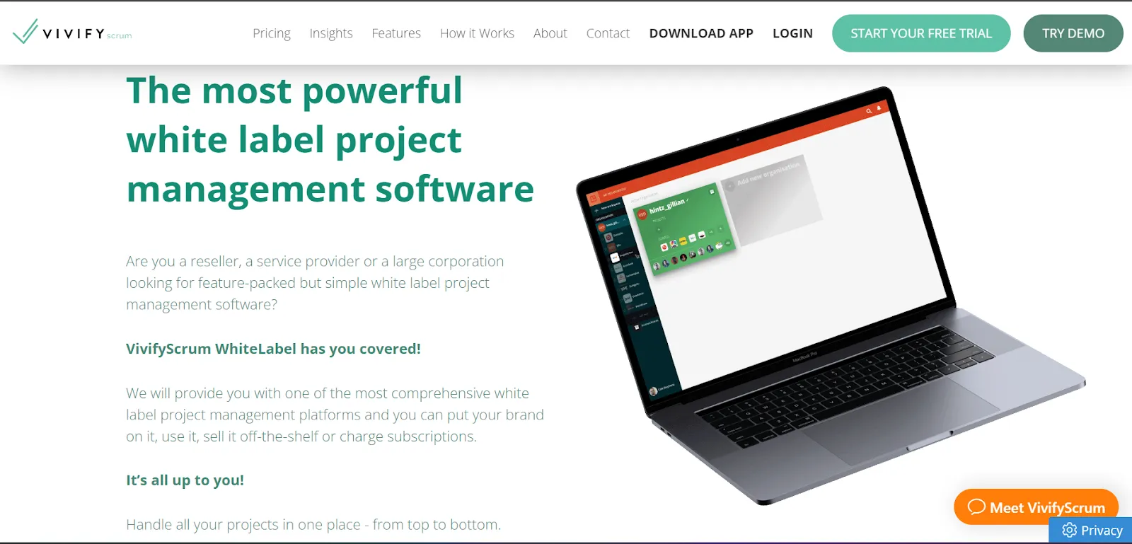 VivfyScrum's white label page