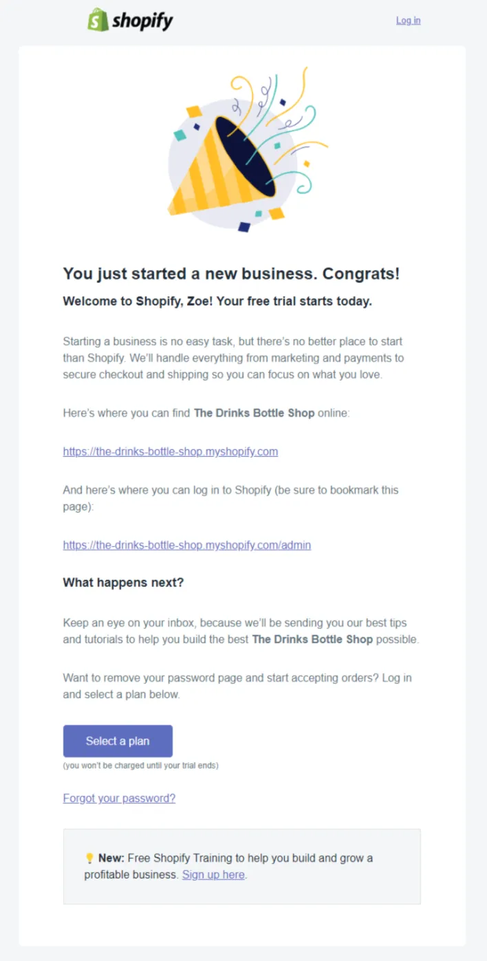 Welcome email format example