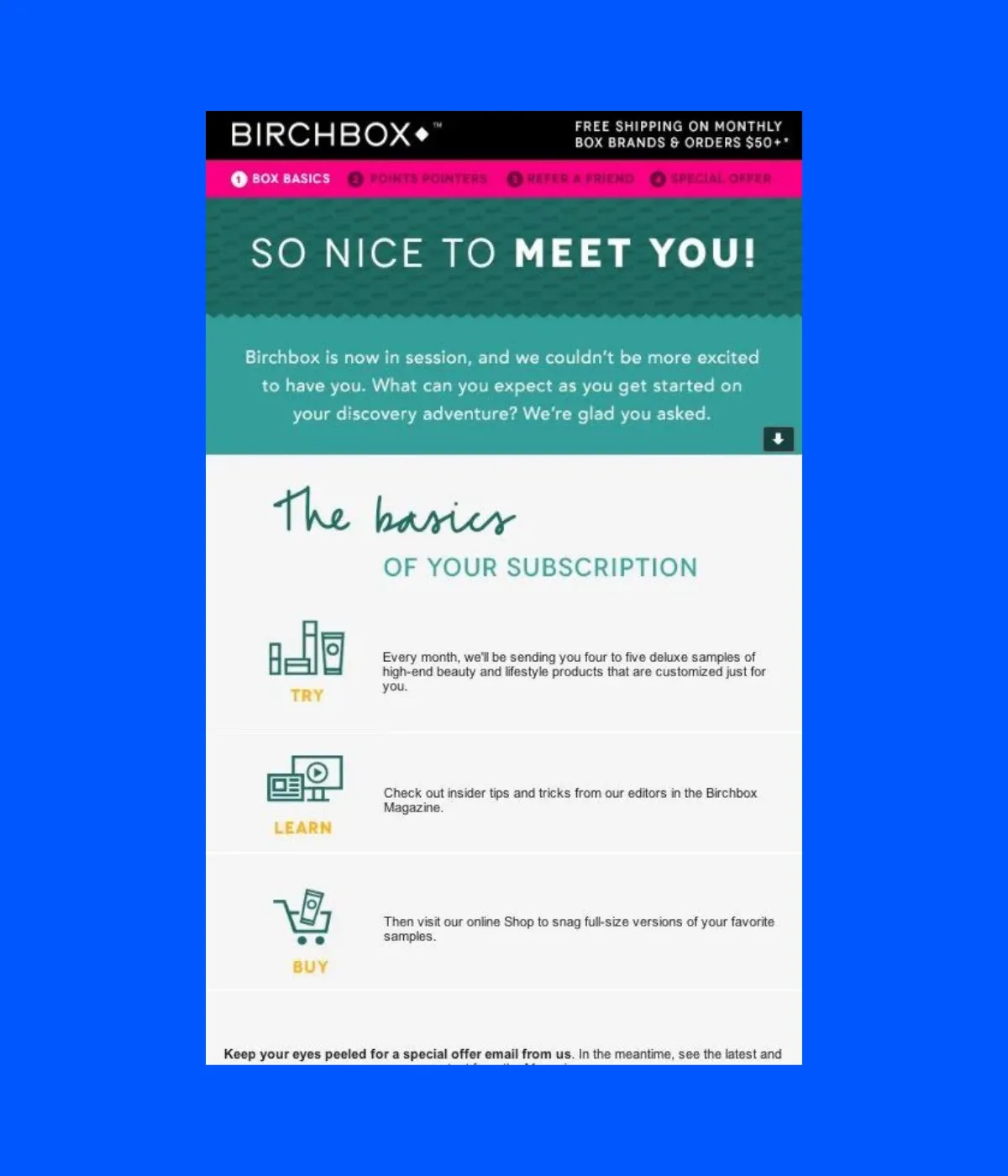 Birchbox's get started email