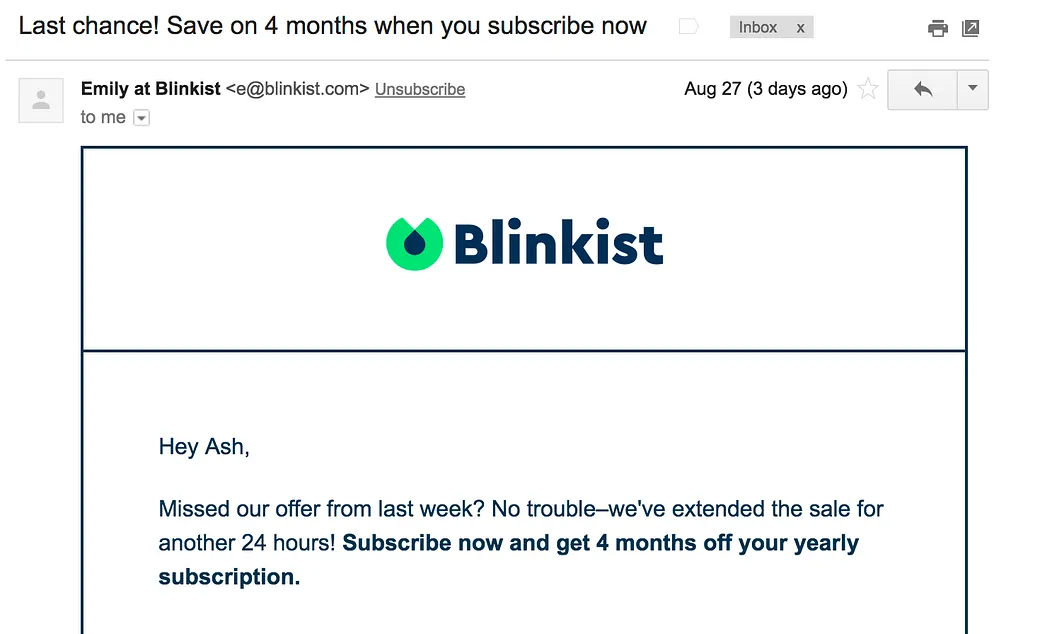 Blinkist Flash Sale Email