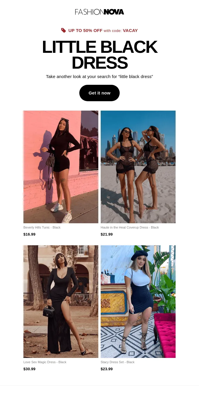 Personalized email example: Fashion Nova