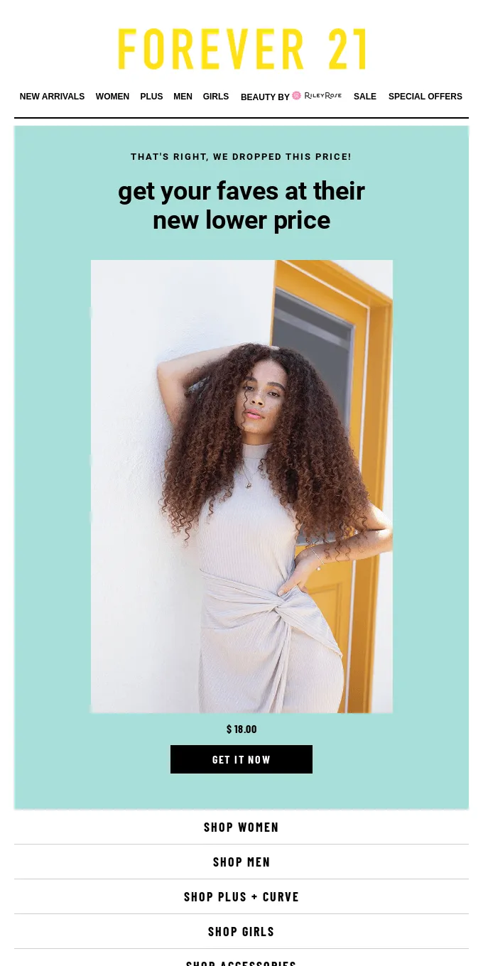Personalized email example: Forever 21