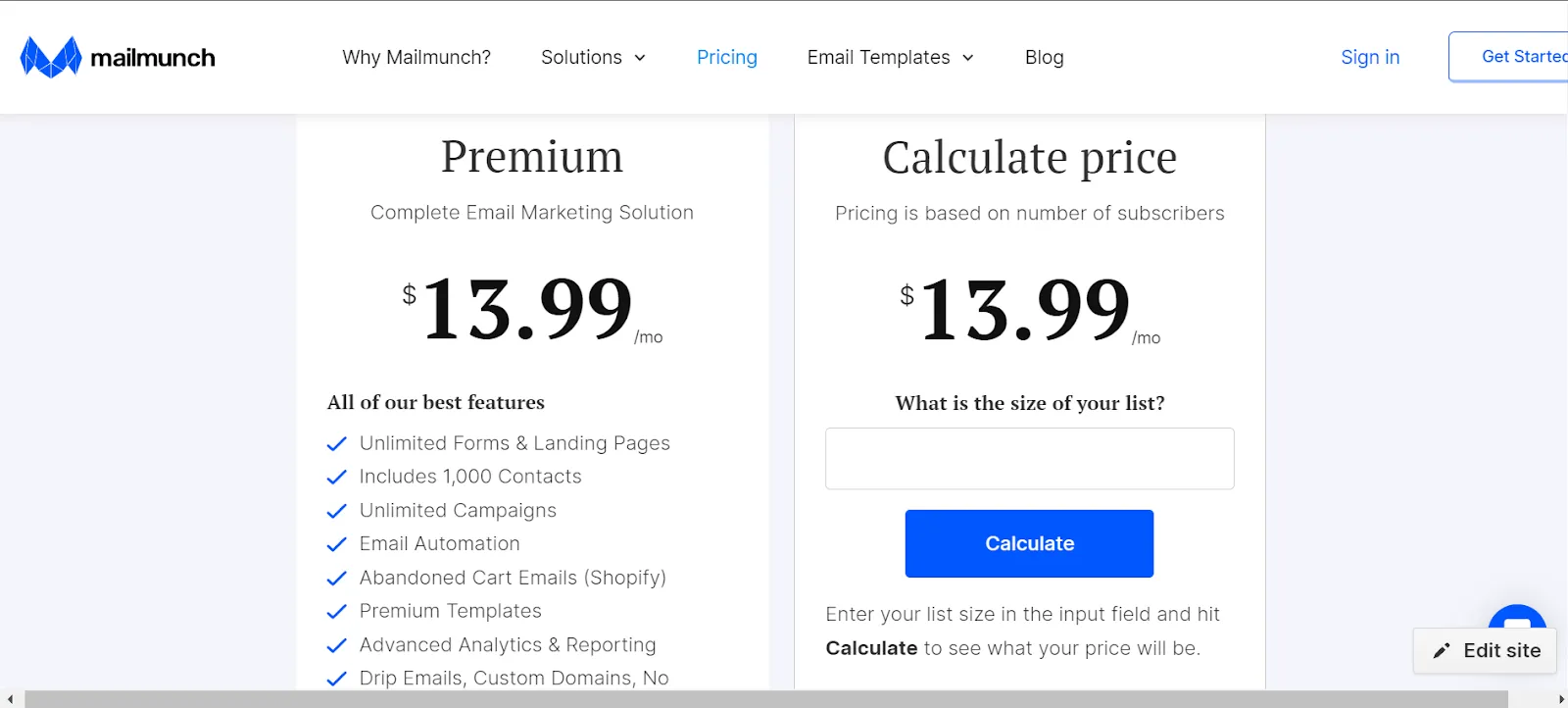 Mailmunch's pricing page