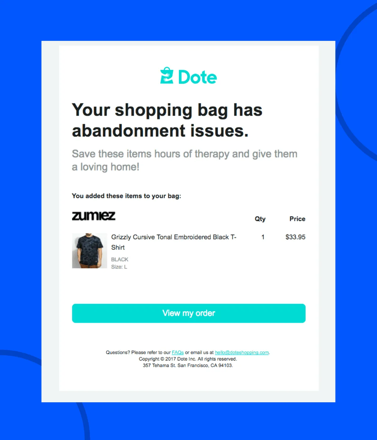 Thank you email for masked cart abandonment