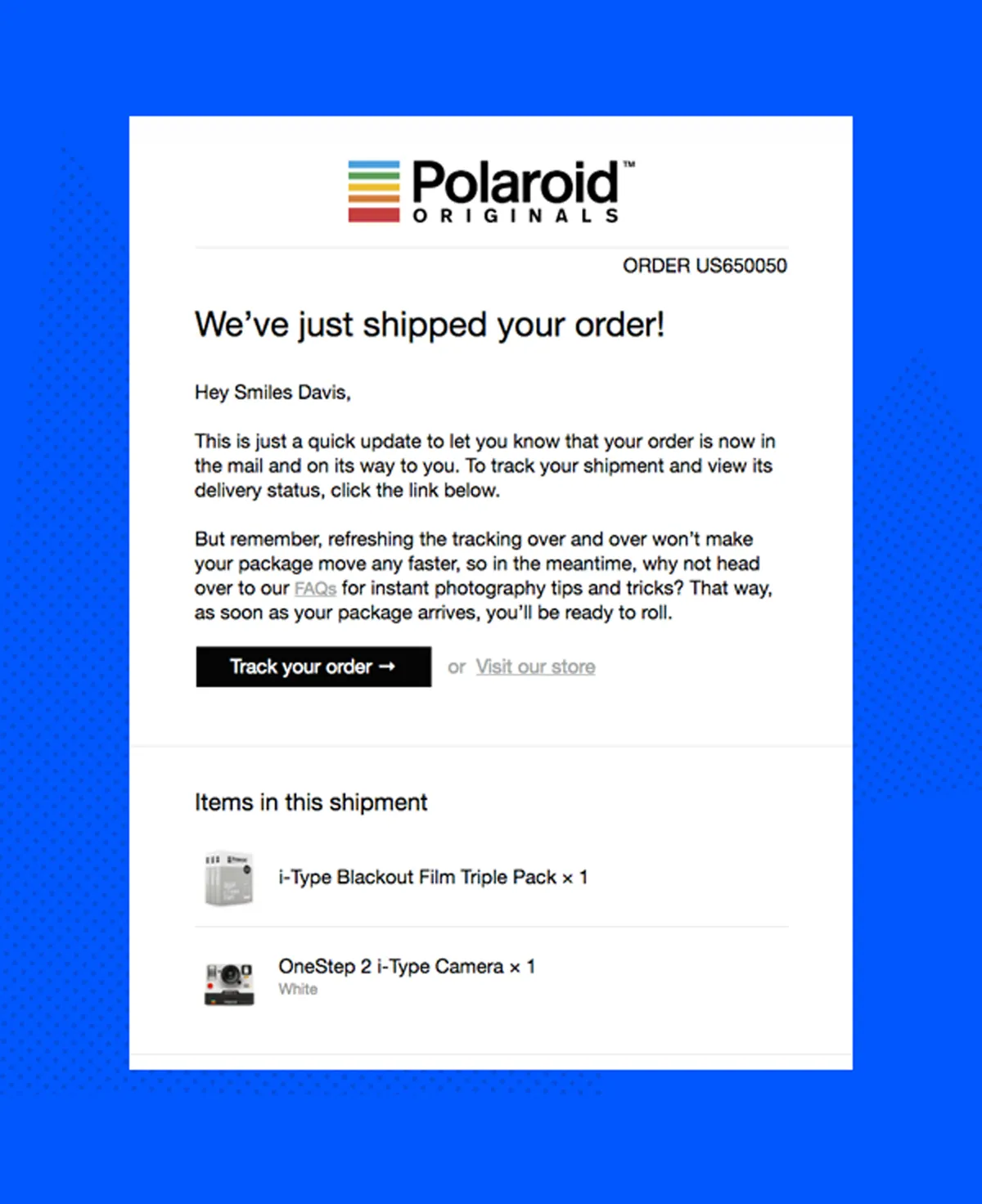 shipping information confirmation