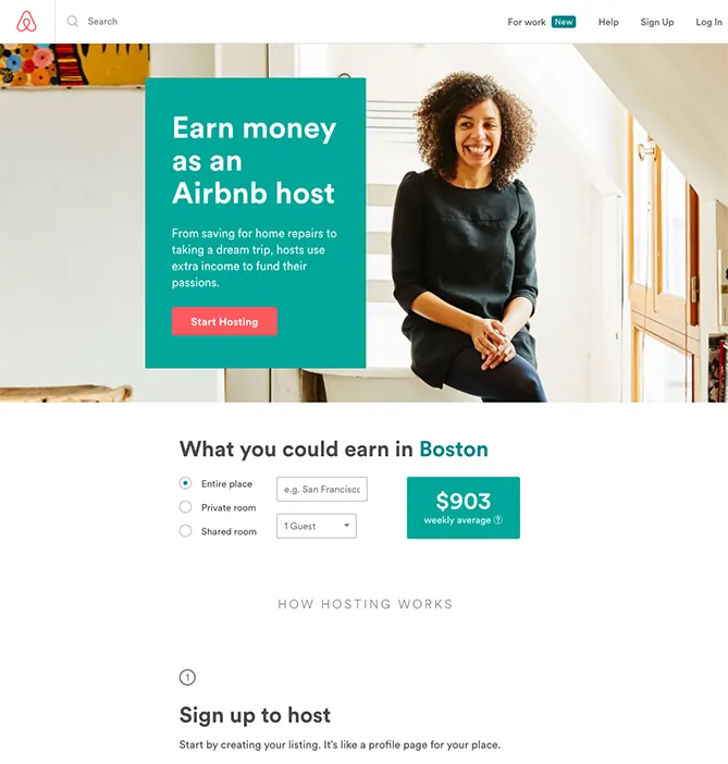 Airbnb landing page for boston