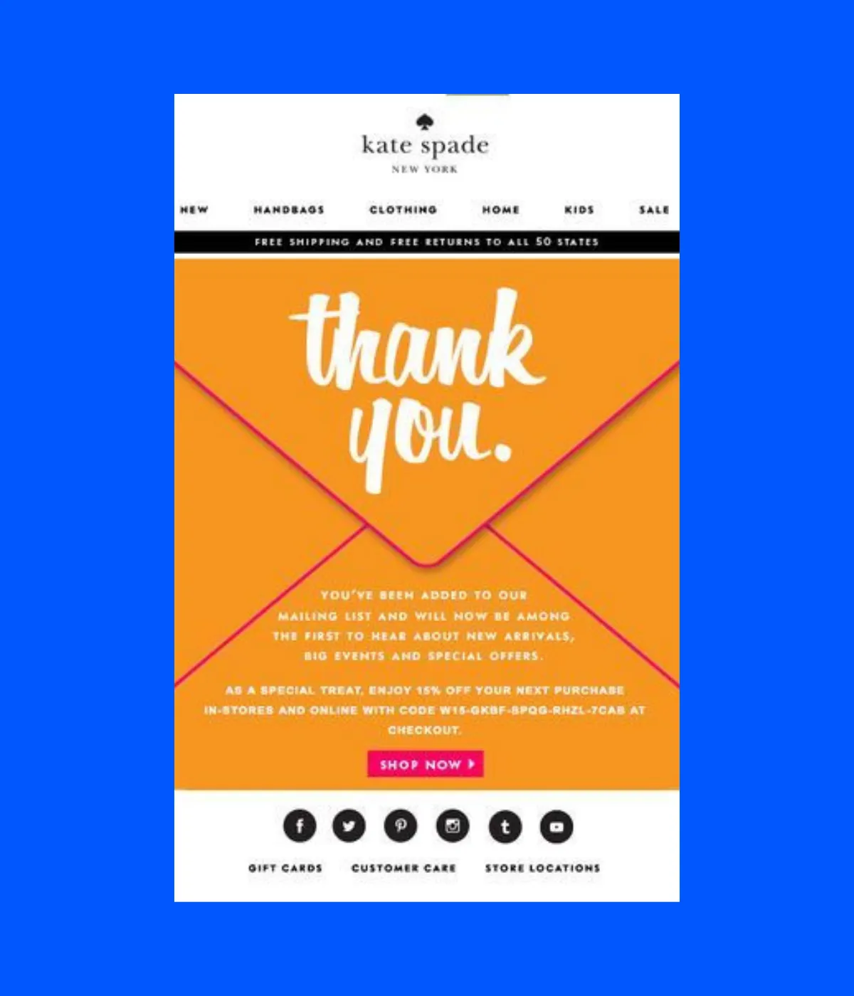 Kate Spade thank you/offer email