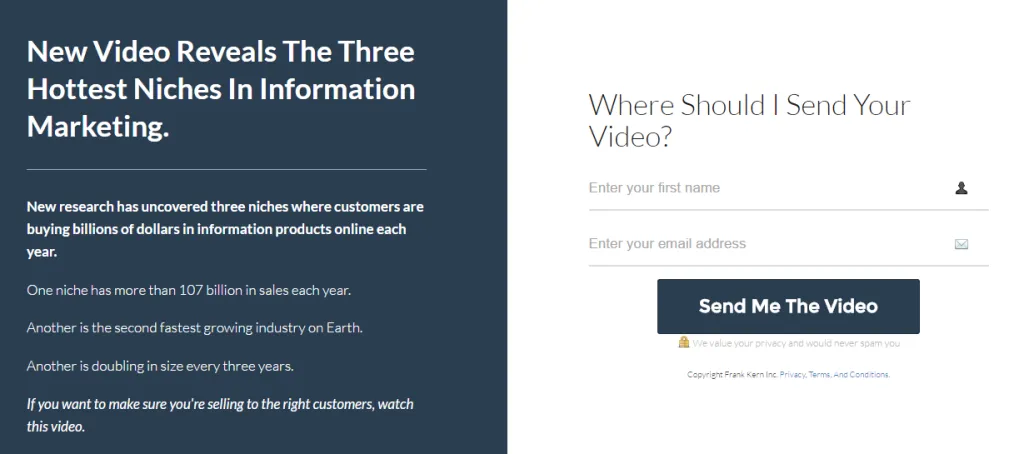 Frank Kern opt-in page