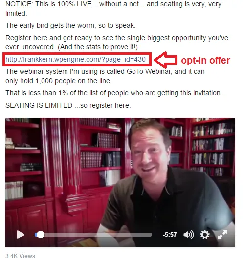 Frank kern opt-in offer within video