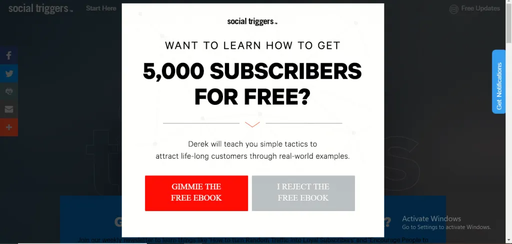 opt in form offering a free ebook