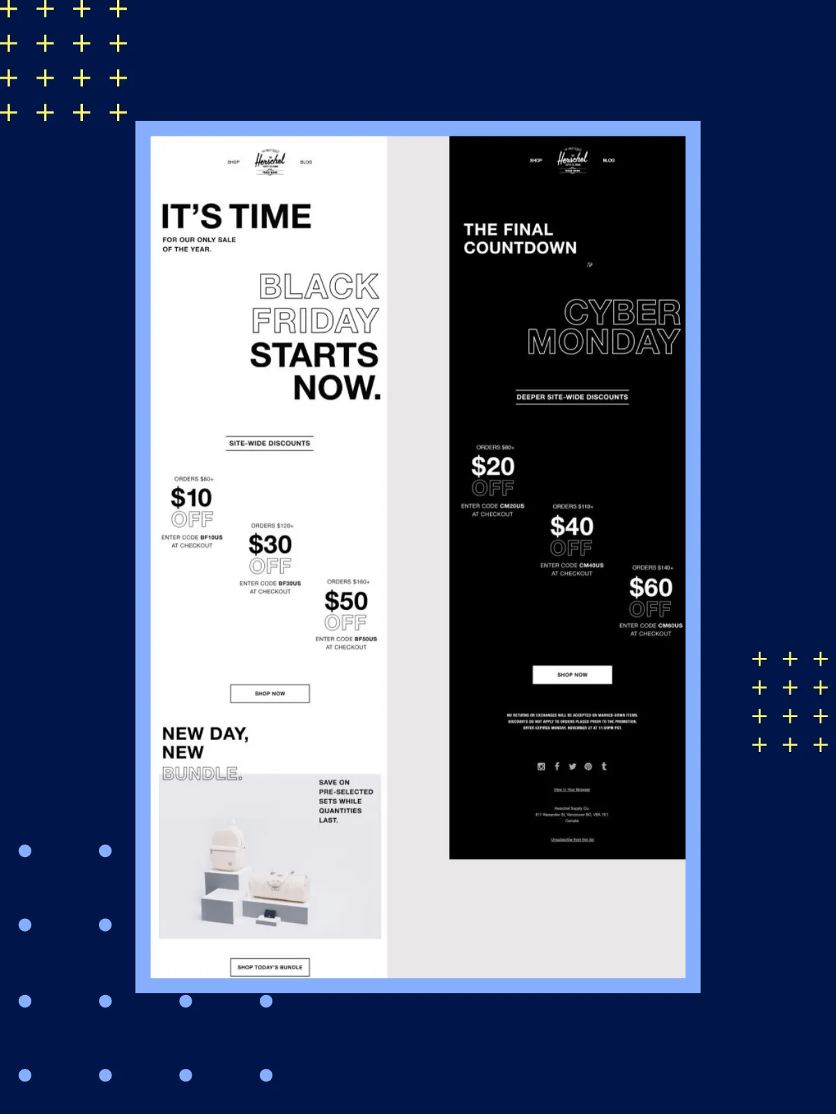 Black Friday Email Ideas: Hershel Supply Co example