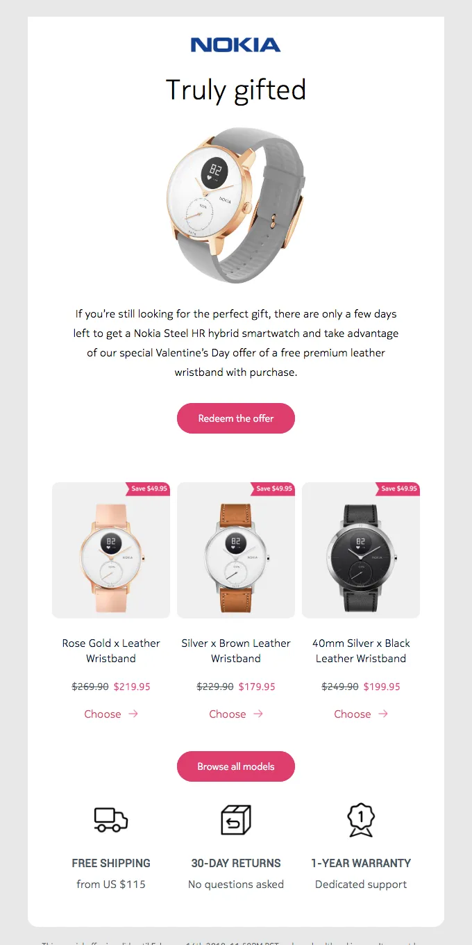 Limited-time sales email example