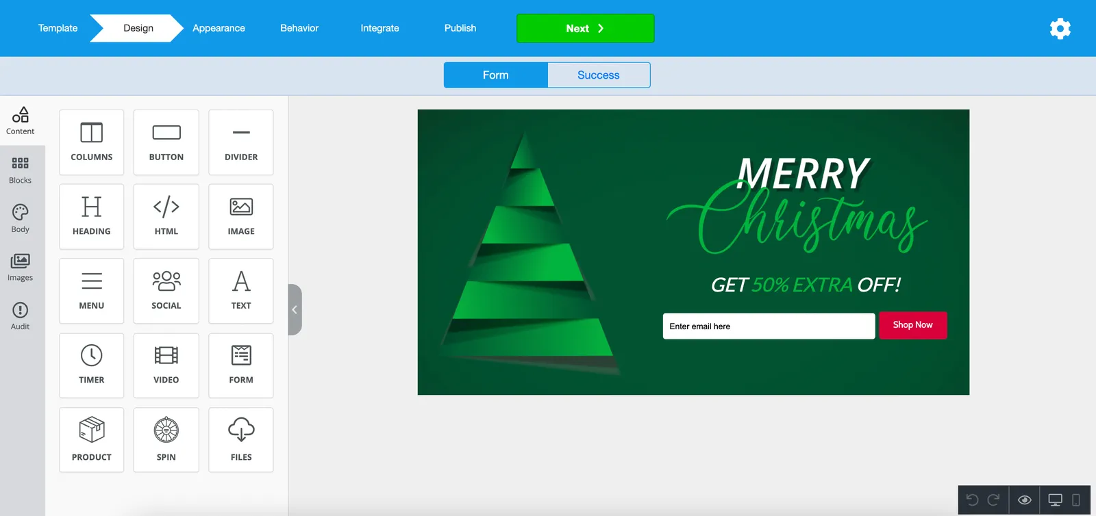 drag and drop editor of Mailmunch