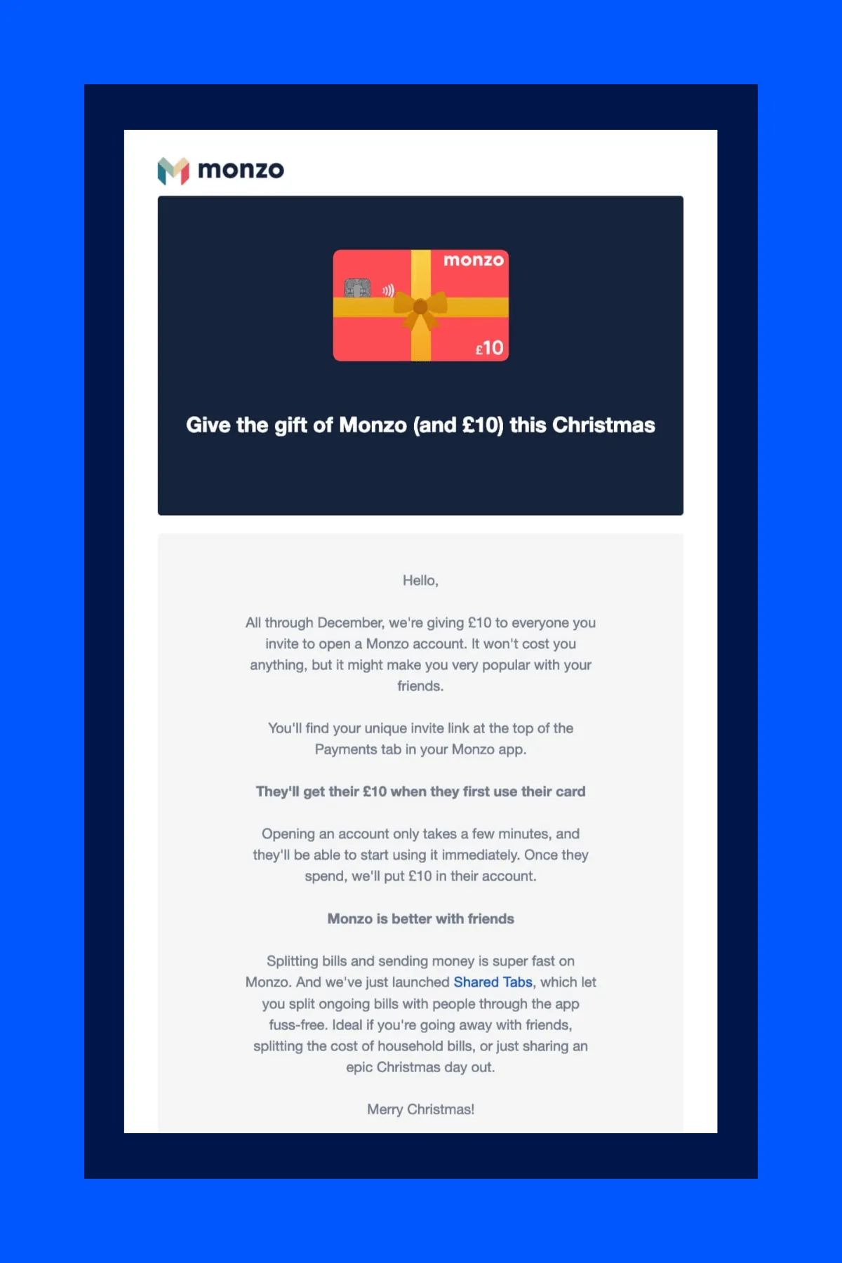 Monzo email example
