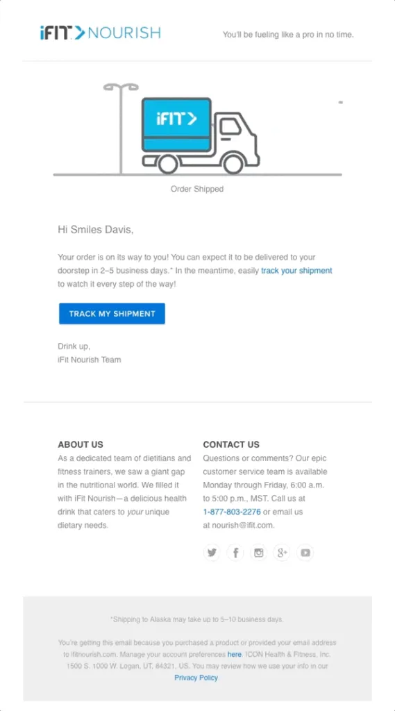 Ifit Nourish Order Processing Email