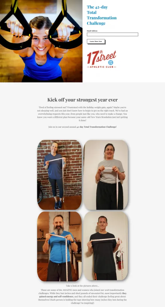 17th Street Landing Page for new sign-ups