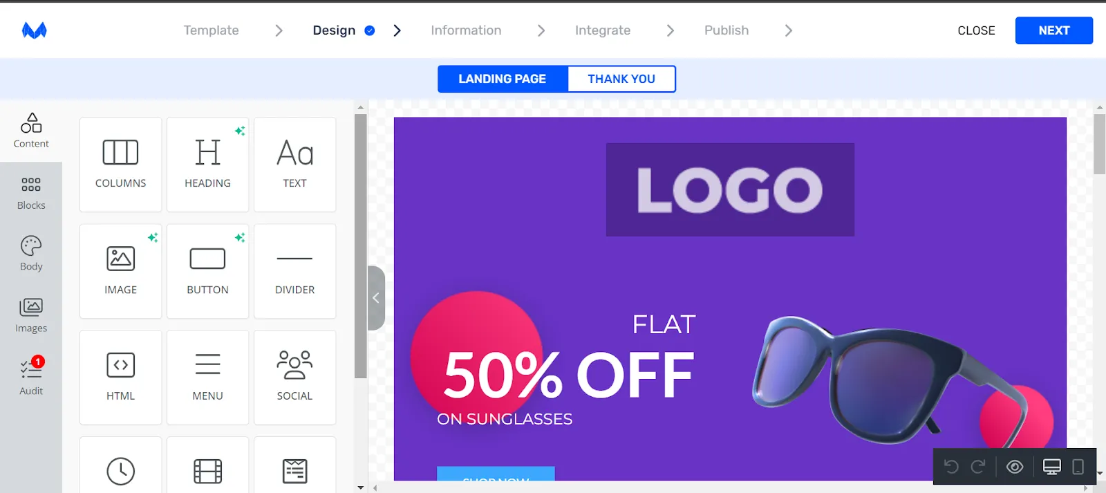 Landing page builder of Mailmunch