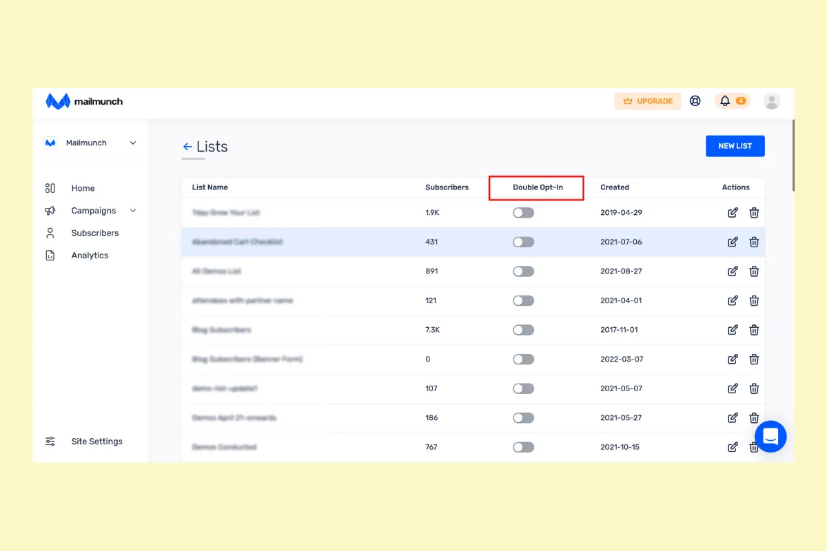 Enabling double-opt in form in Mailmunch