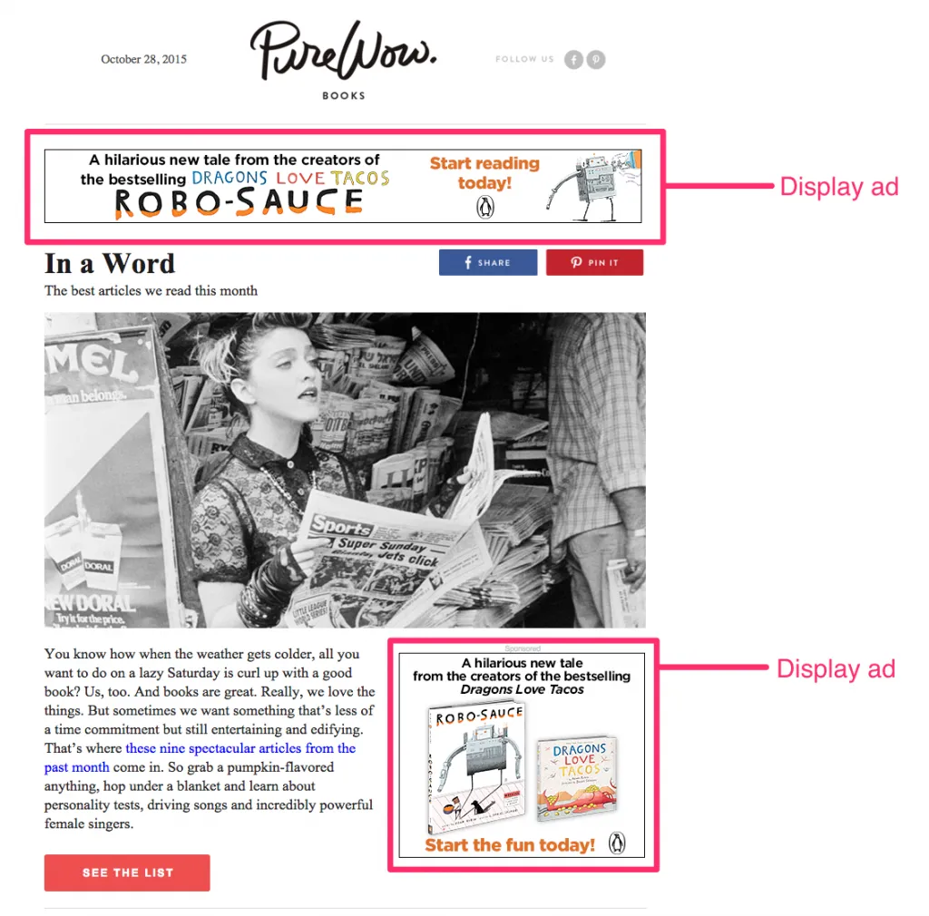screenshot of display ads on a website