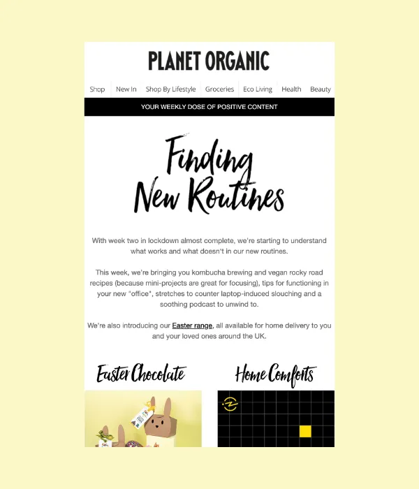 Planet Organic easter email