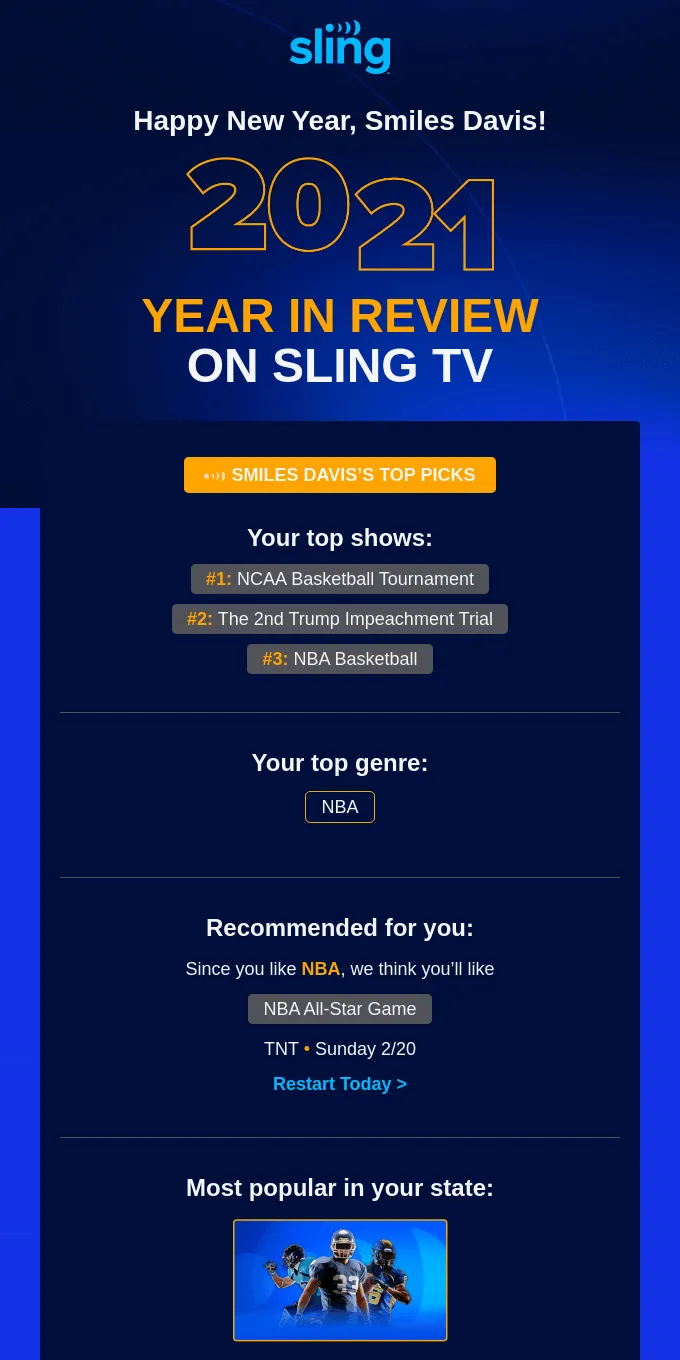 Personalized email example: Sling
