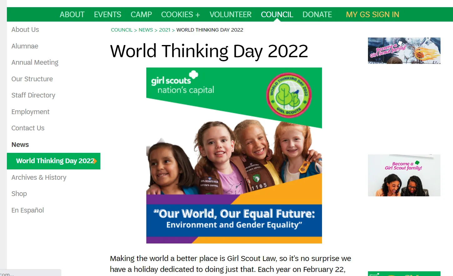 World Thinking Day: February Newsletter Idea
