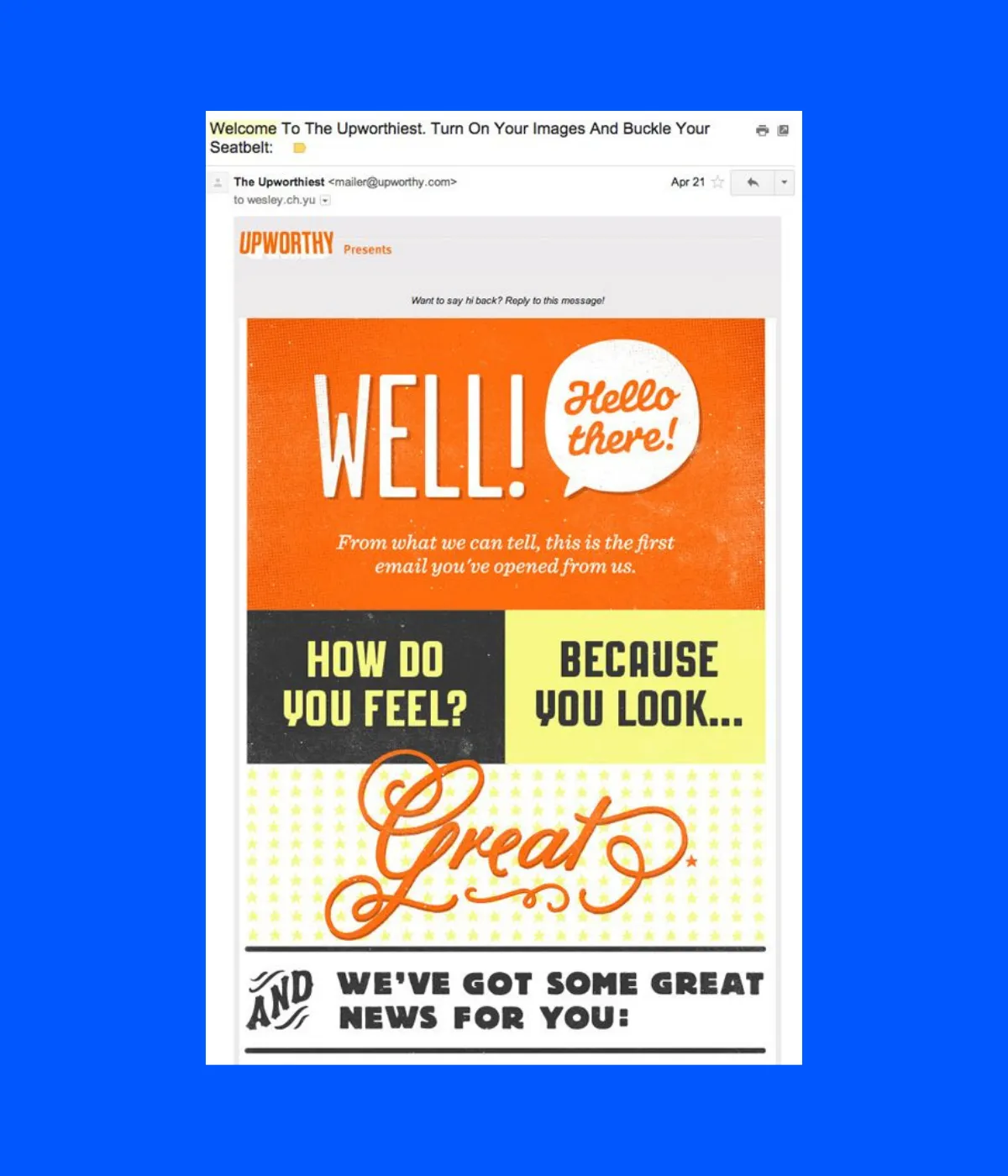 Upworthy's hello email
