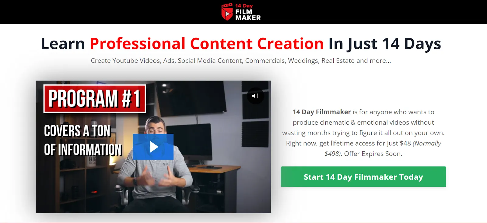 Product landing page example: ContenCreator.com