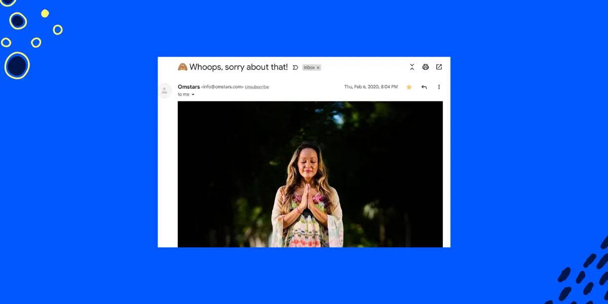 Apology in the subject line: Omstars example