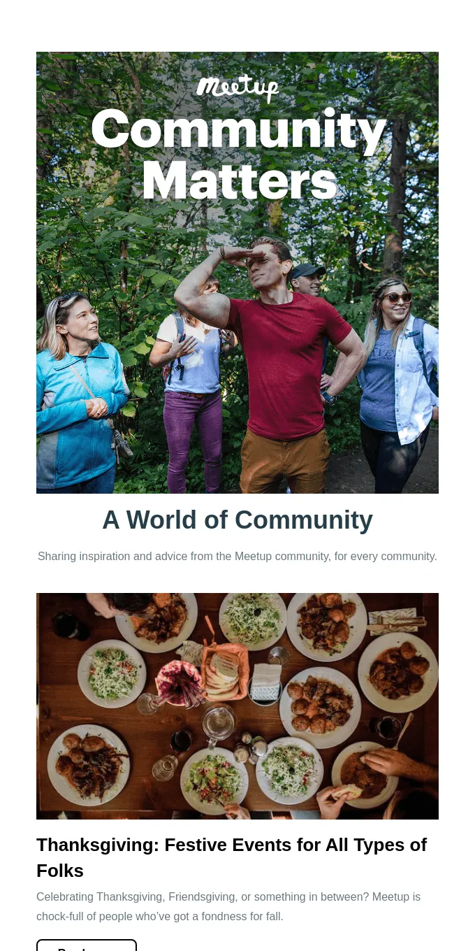 Thanksgiving email example: Meet Up