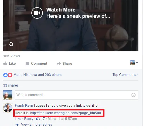 Frank Kern video opt-in comment