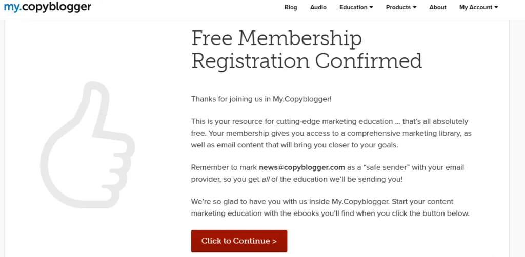 Copyblogger thank you page 1