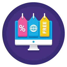 desktop icon overlayed with ecommerce symbols