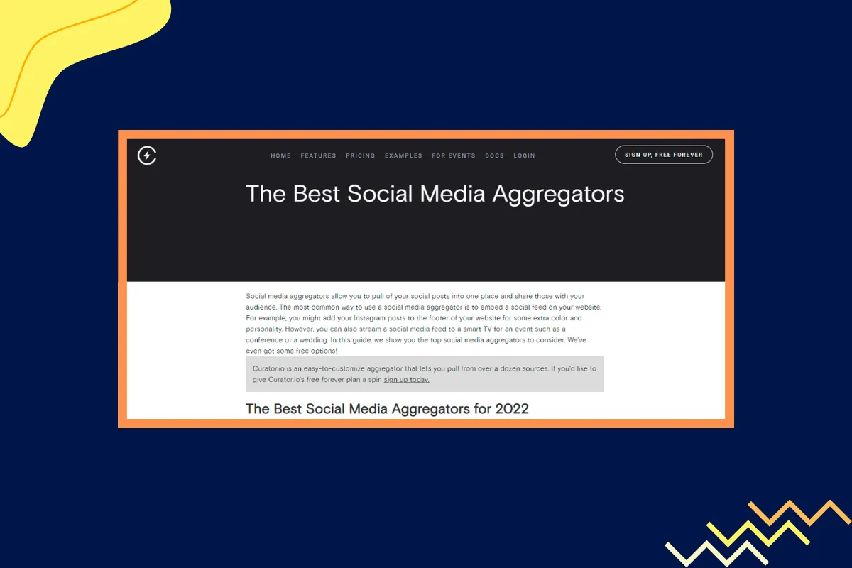 Landing page design: Curator example