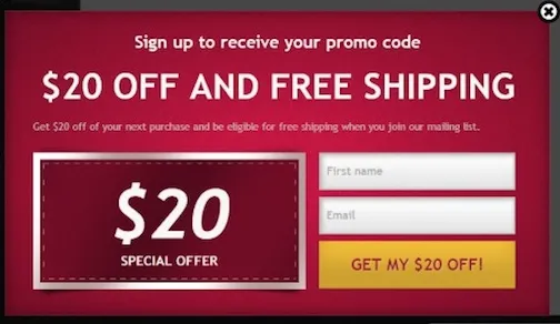 Exit intent popup discount code