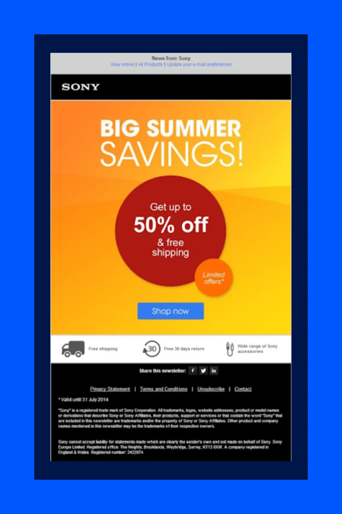 Sony promotional email