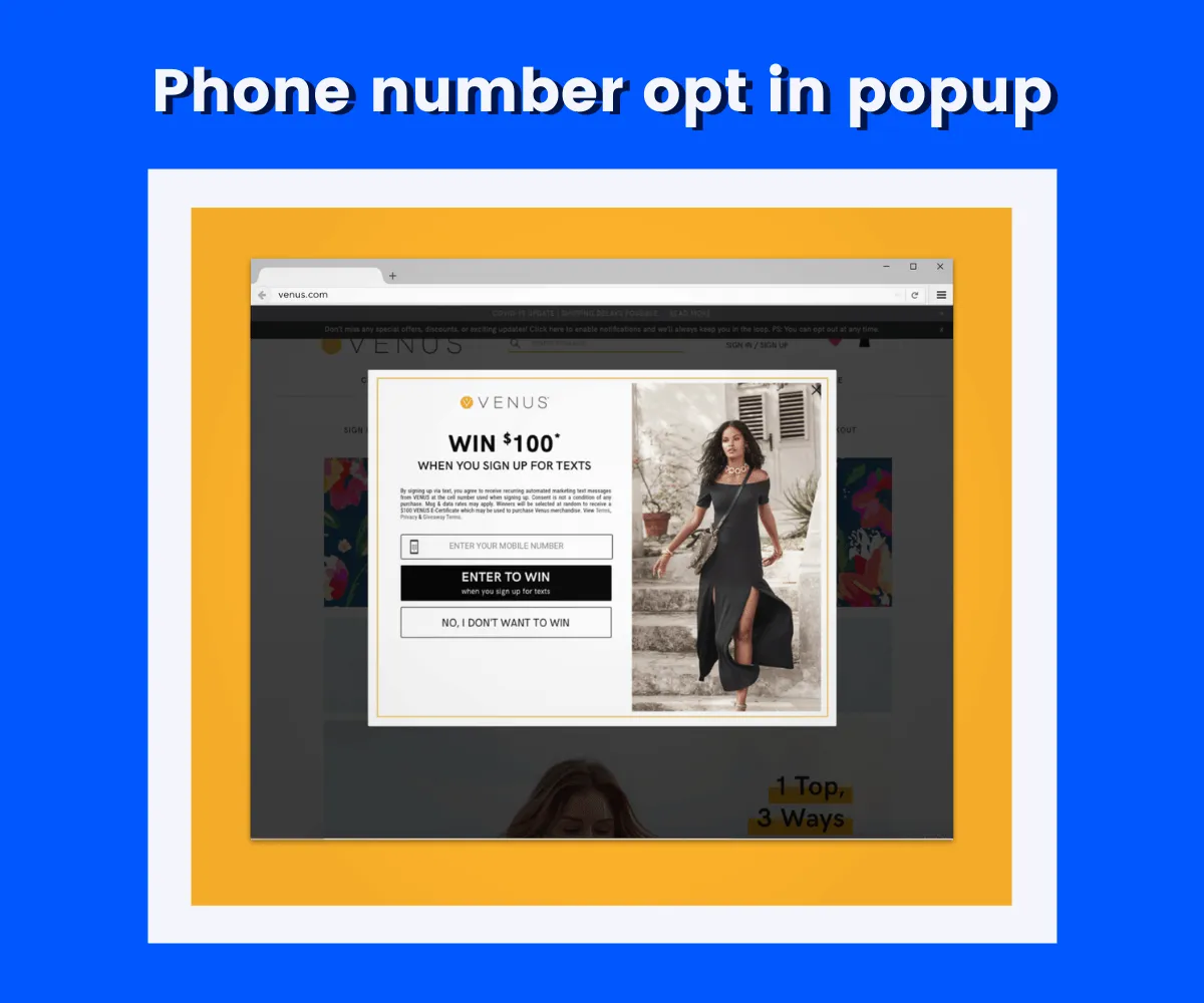 phone number opt in popup