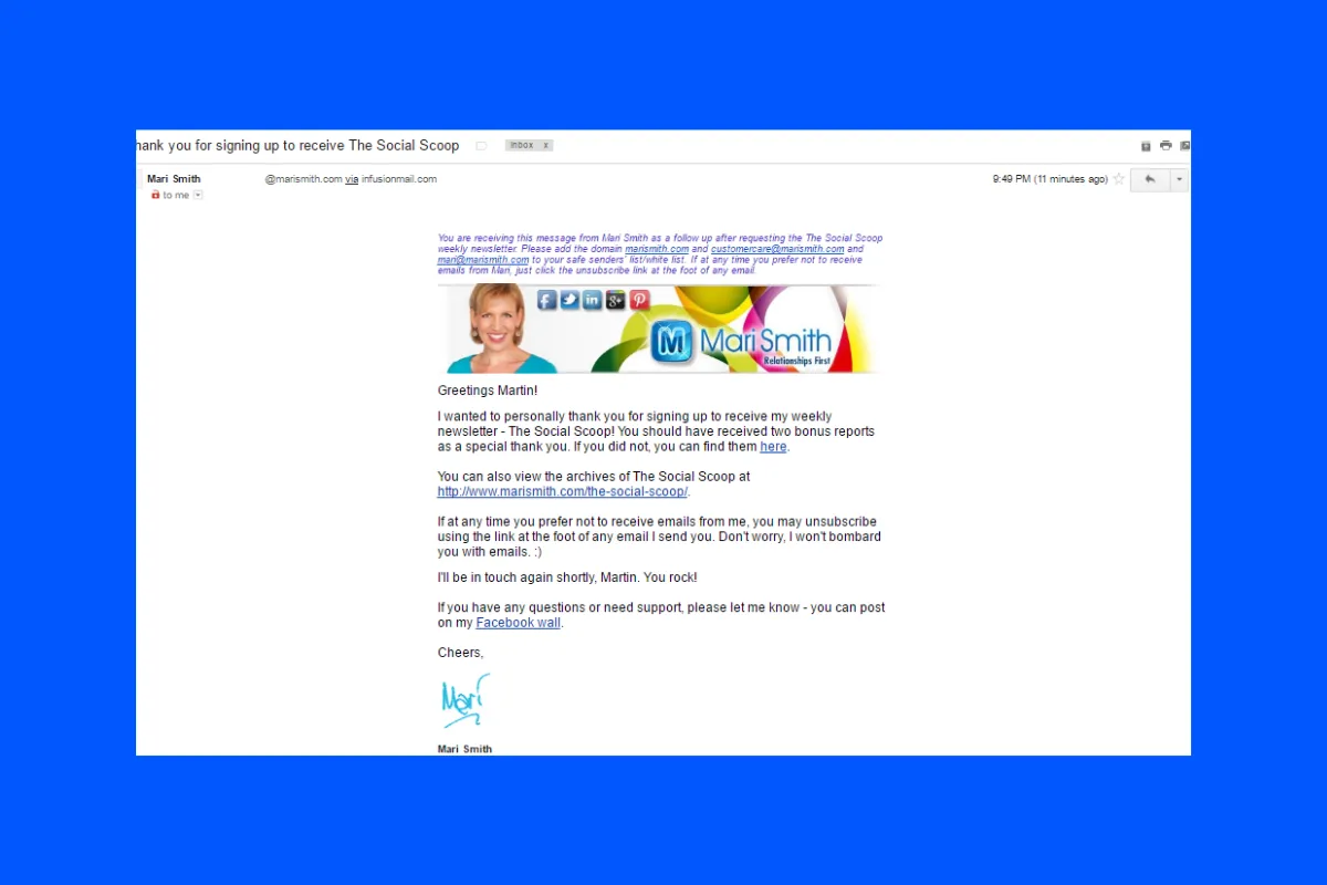 Mari Smith Thank you email