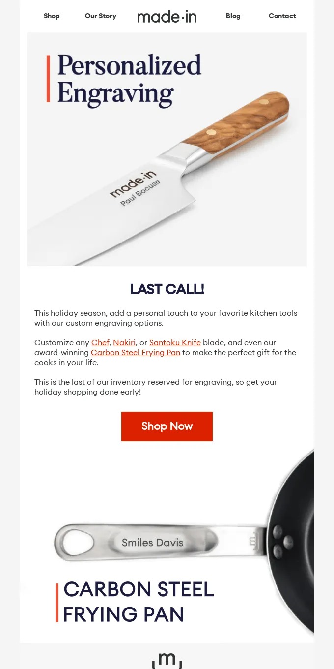 Personalized email example: Made In