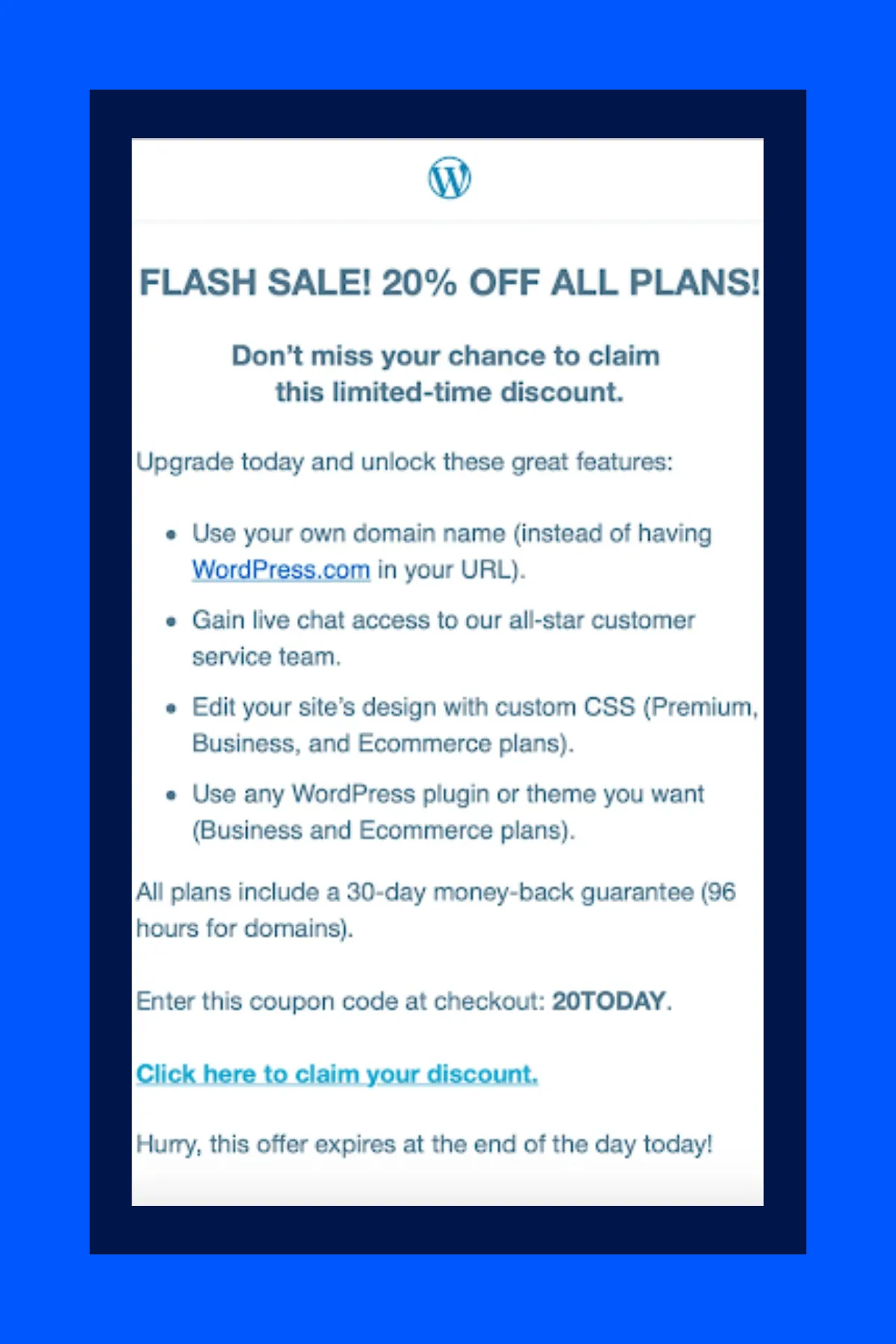 Wordpress promotional email