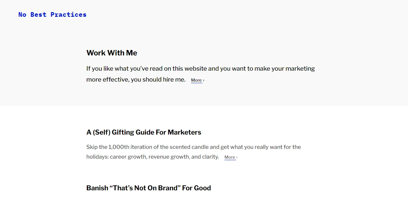 Best marketing newsletter example: No Best Practices