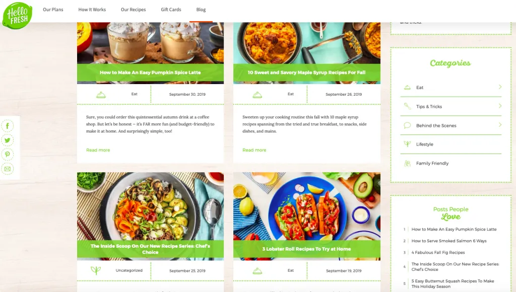screenshot of hellofresh blog